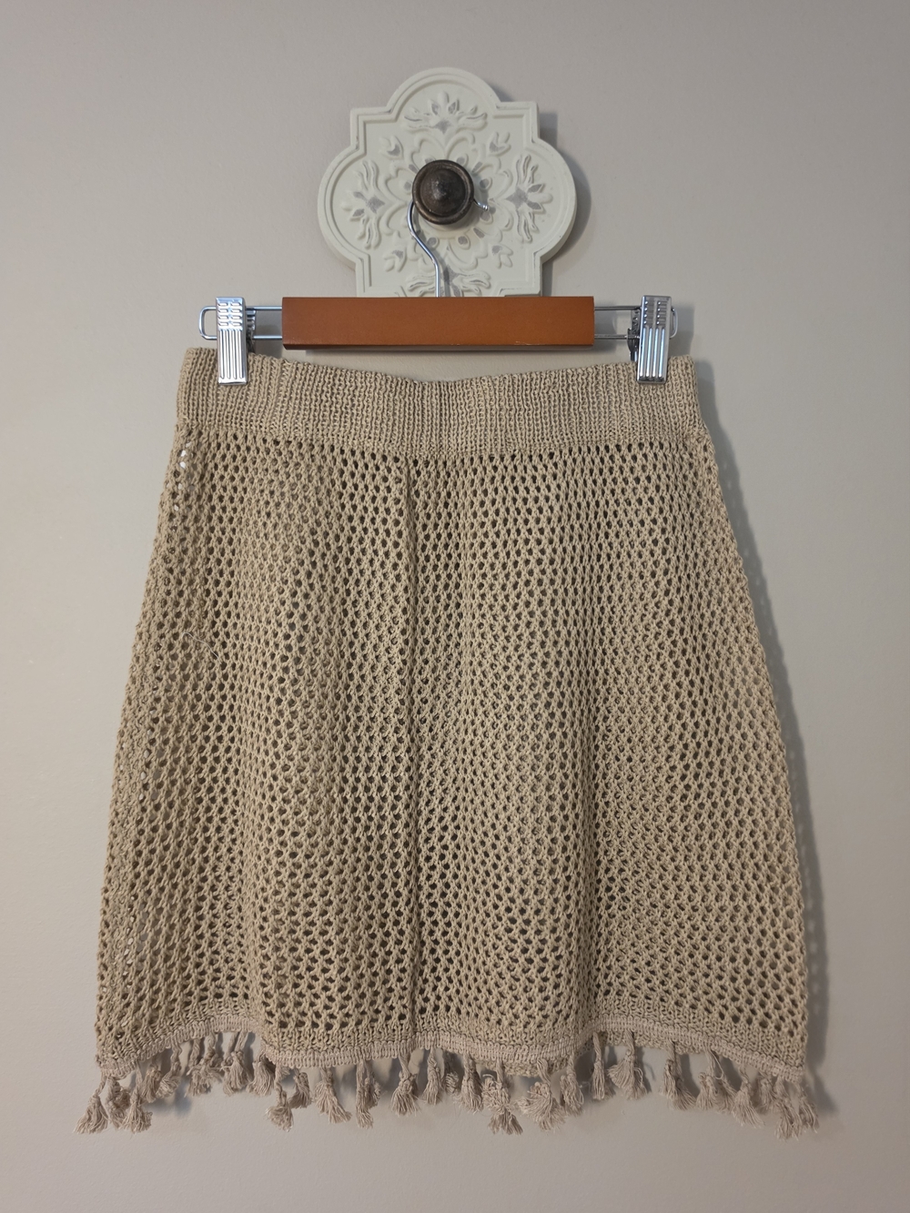 Beige Knit Crochet Skirt - Women Boho Layer Beach